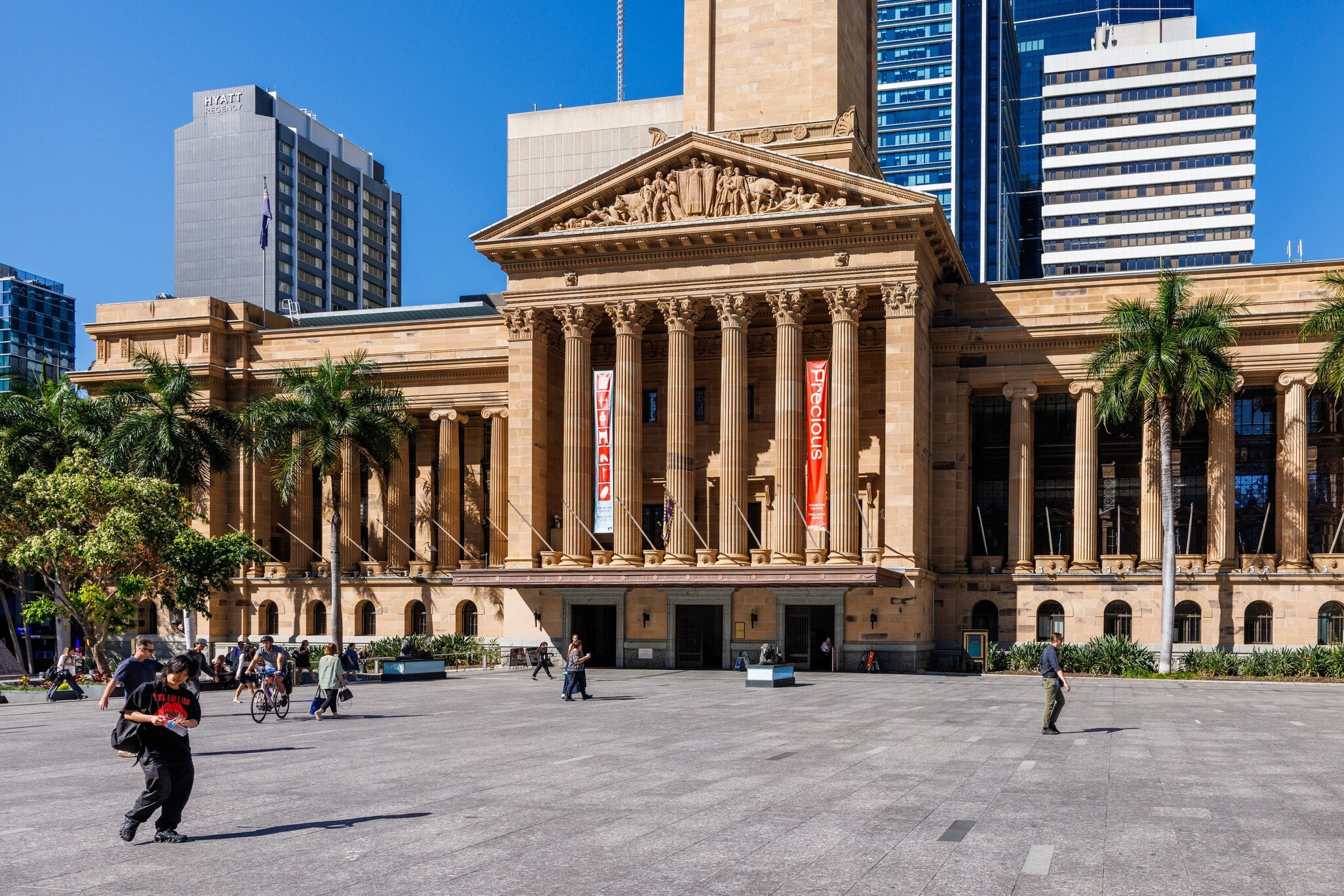 Exterior of Brisbane City Hall and King George Square in Brisbane, Australia.