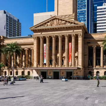 Exterior of Brisbane City Hall and King George Square in Brisbane, Australia.