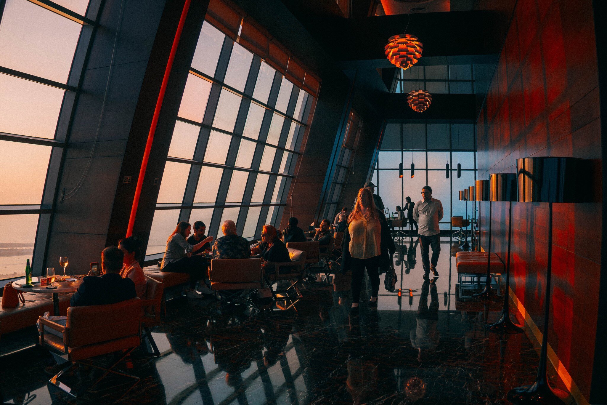 Abu Dhabi, UAE - September 10, 2025: Observation Deck at 300, Etihad Towers, Abu Dhabi, UAE, high-rise lounge with sunset city views, elegant dining and social gathering., License Type: media, Download Time: 2026-06-17T17:45:54.000Z, User: pinkjozie64, Editorial: true, purchase_order: 56530 - Guidebooks, job: Global Publishing WIP, client: Experience Dominican Republic 1, other: Jo-anne Riddell