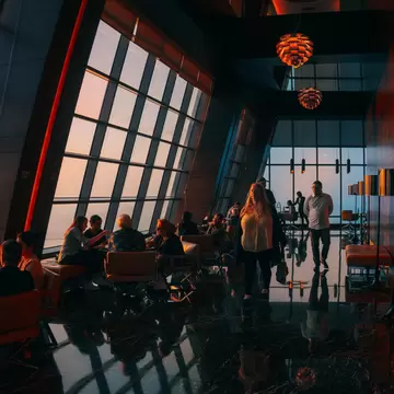 Abu Dhabi, UAE - September 10, 2025: Observation Deck at 300, Etihad Towers, Abu Dhabi, UAE, high-rise lounge with sunset city views, elegant dining and social gathering., License Type: media, Download Time: 2026-06-17T17:45:54.000Z, User: pinkjozie64, Editorial: true, purchase_order: 56530 - Guidebooks, job: Global Publishing WIP, client: Experience Dominican Republic 1, other: Jo-anne Riddell