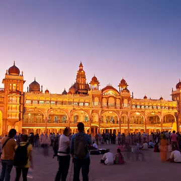 Mysore Palace at dusk.