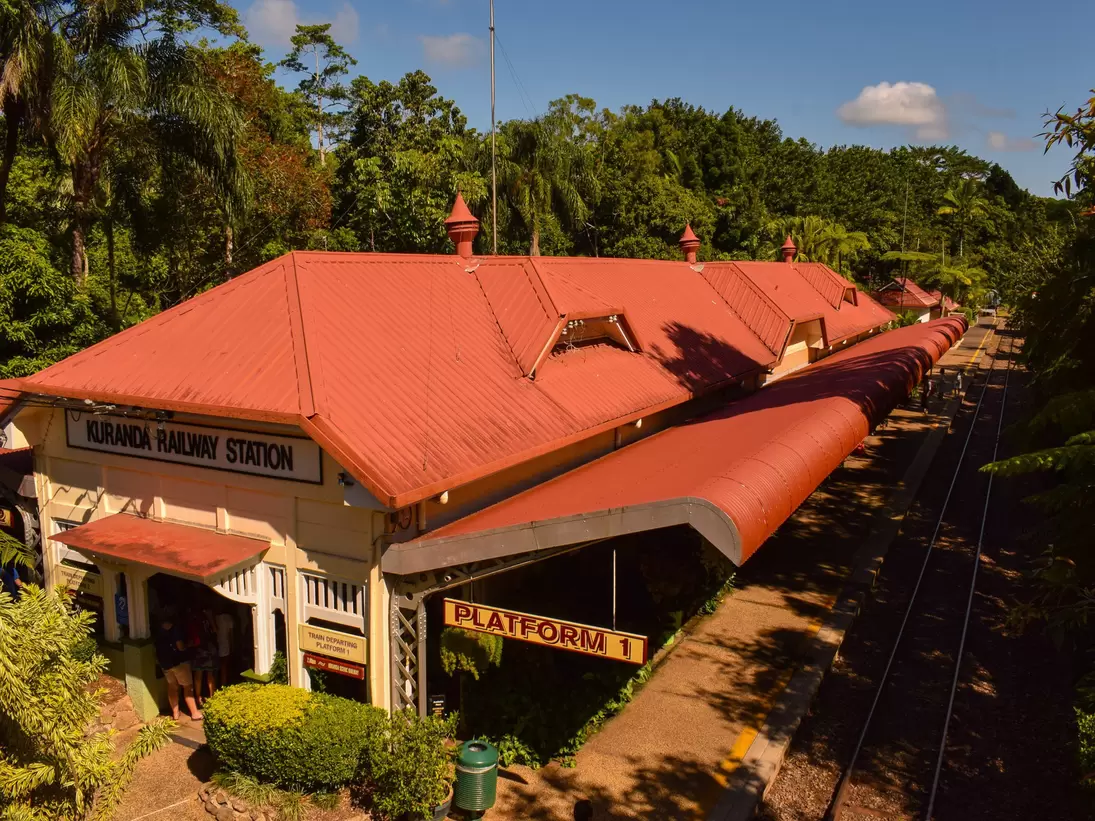 The famous Kuranda Railway Station in Cairns, Queensland. Kuranda is known for its scenic railway through heritage listed rainforests.