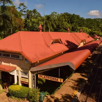 The famous Kuranda Railway Station in Cairns, Queensland. Kuranda is known for its scenic railway through heritage listed rainforests.