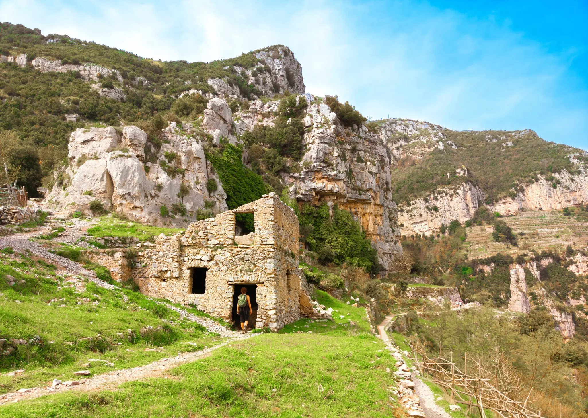 The touristic sea town in southern Italy, province of Salerno in Amalfi Coast, with colorated historical center and very famous 'Sentiero degli Dei' trekking path.