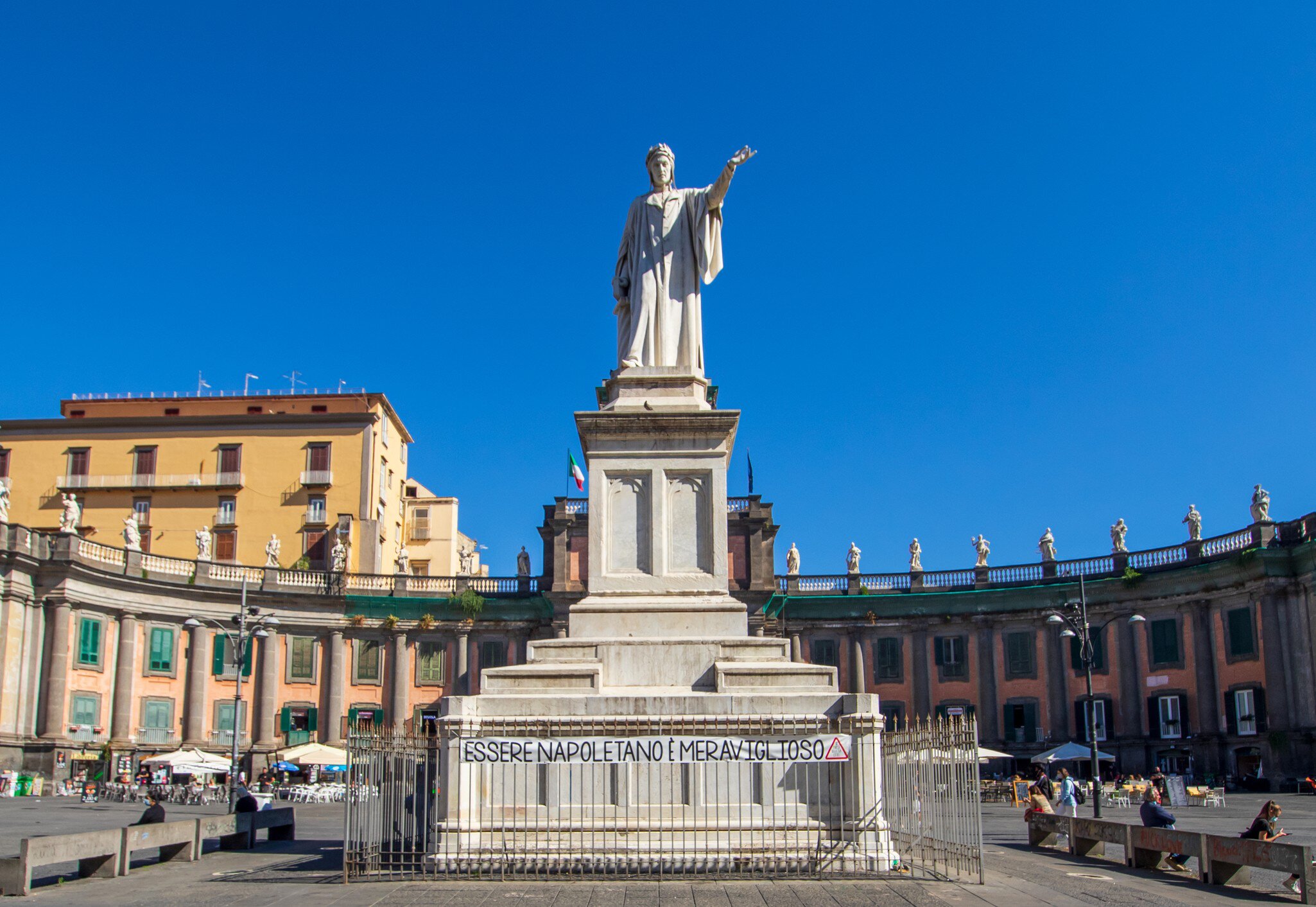 The statue of Dante Alighieri – work of sculptors Tito Angelini and Tommaso Solari Junior – in the Piazza Dante in Naples, Italy.