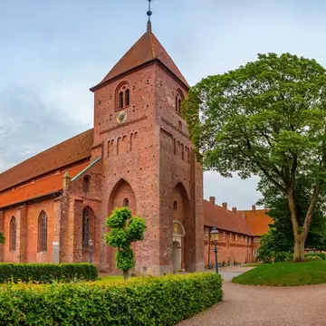 Facade of St. Catherine's Priory at Danish town Ribe, Jutland, Denmark.