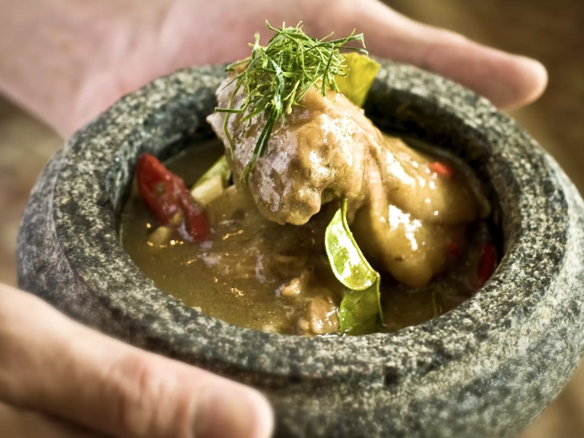 A serving of kari kurma (kurma curry). Originating in Melaka, Kristang cuisine dates back hundreds of years. The Majestic Malacca