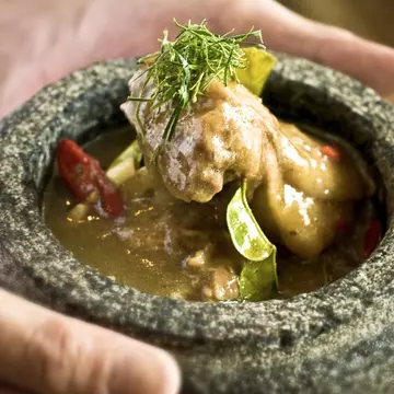 A serving of kari kurma (kurma curry). Originating in Melaka, Kristang cuisine dates back hundreds of years. The Majestic Malacca