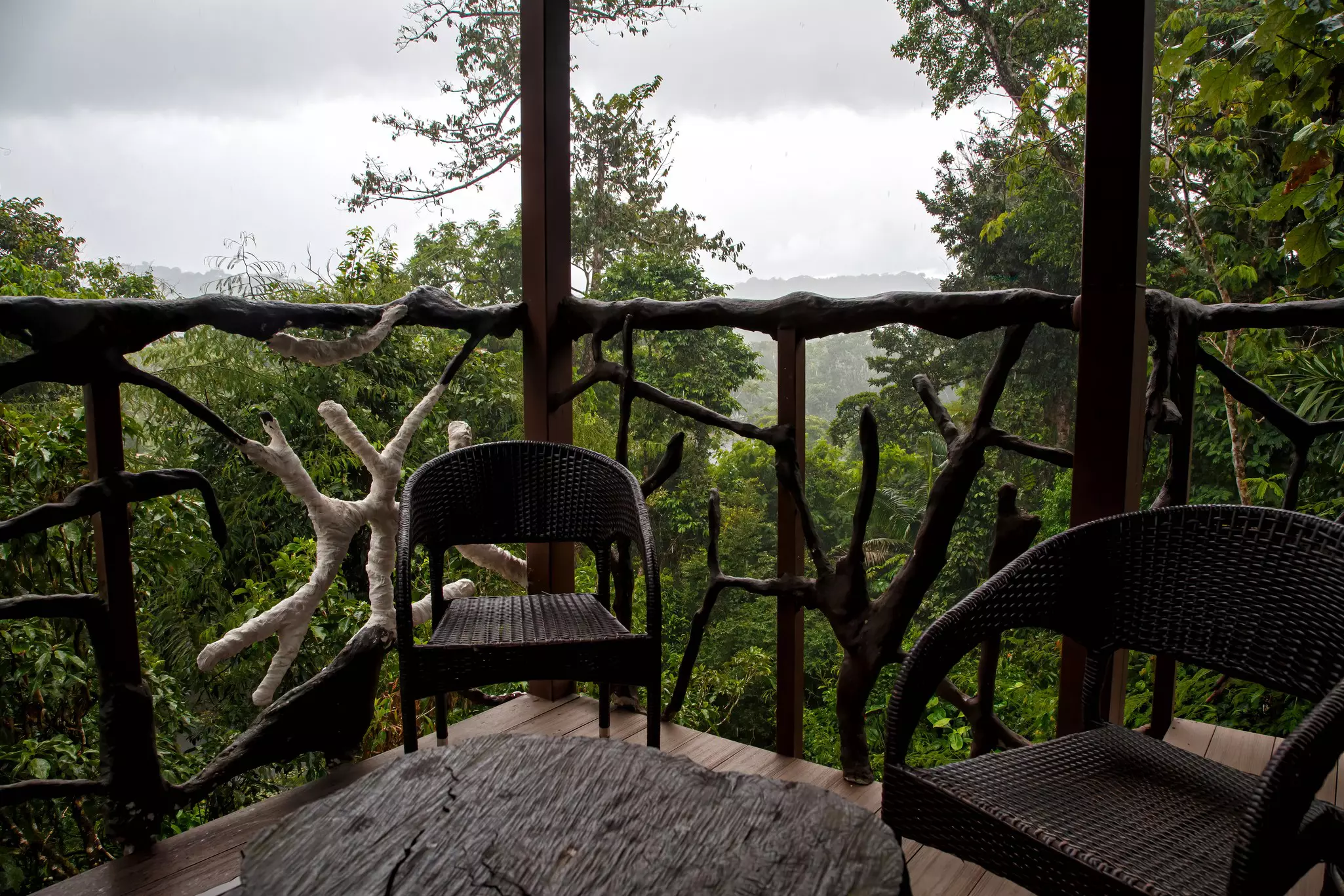 Outside of a treehouse in the rainforest in Boca Tapada in Costa Rica