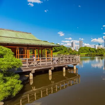 Japanese Cultural Heritage Gardens in Tokyo- Hamarikyu Gardens.These were the family garden of Tokugawa Shogun .The pond is tidal pond and connected to Tokyo Bay.Water level is controlled by lock gate  License Type: media  Download Time: 2024-05-28T14:31:56.000Z  User: aniabartoszek  Is Editorial: No  purchase_order: