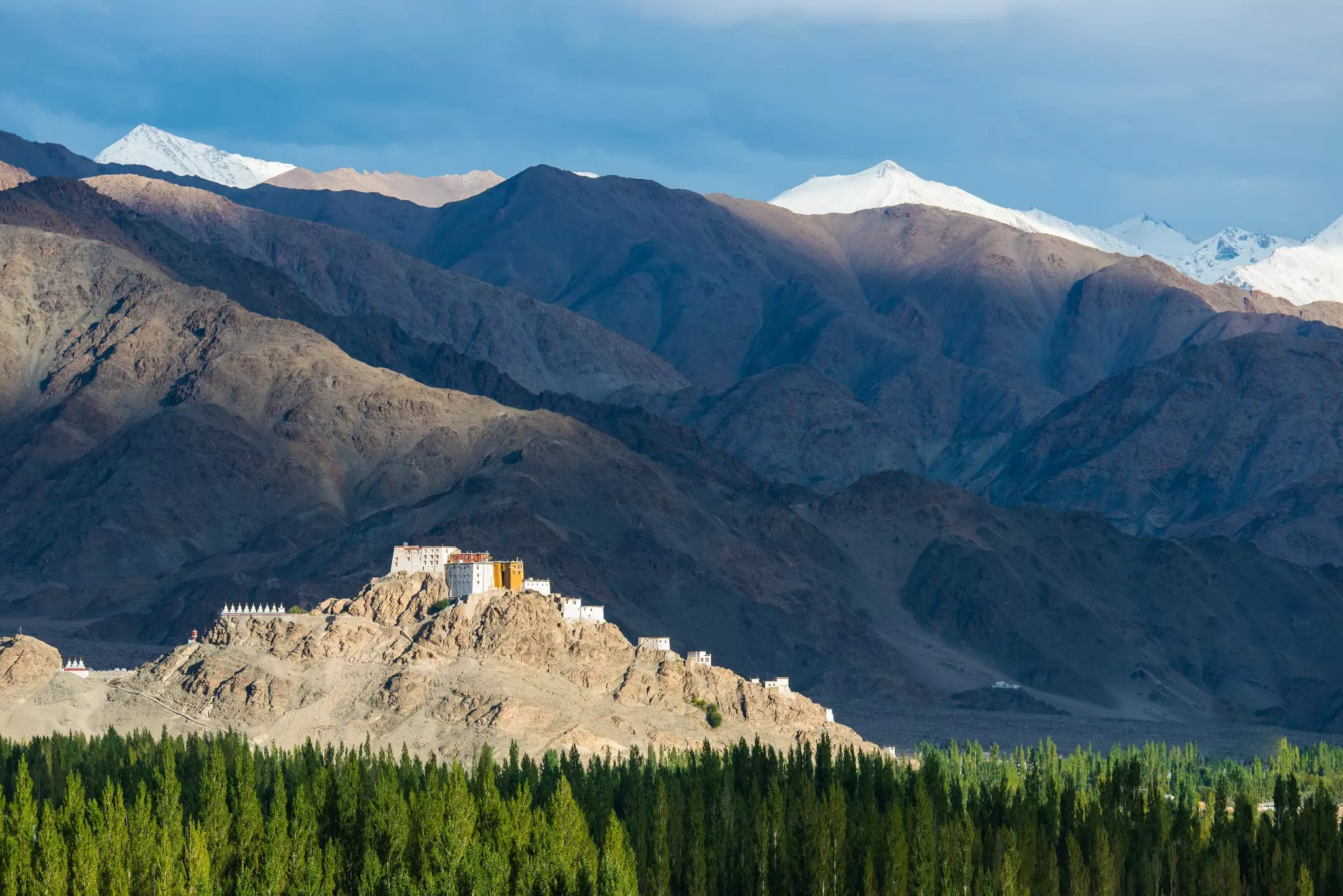 Thiksey Monastery with Himalayan mountrain valleys, Ladakh, India