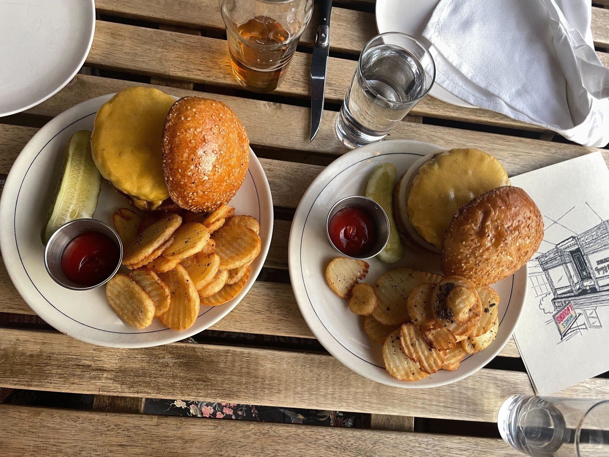 Burgers and fries at Red Hook Tavern in Brooklyn, NY