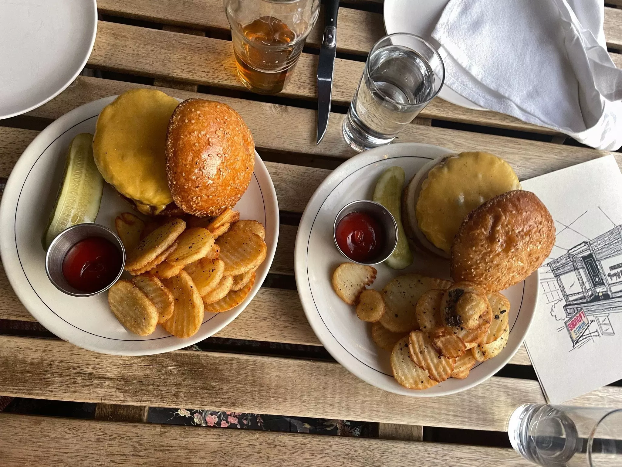 Burgers and fries at Red Hook Tavern in Brooklyn, NY
