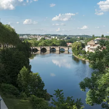 Saint Etienne Bridge in Limoges City with clouds reflection
