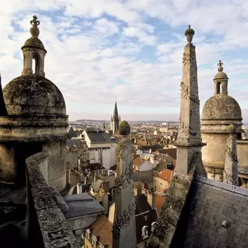 France, Dijon, general view of the historical city center from the rooftop of Saint Michel church