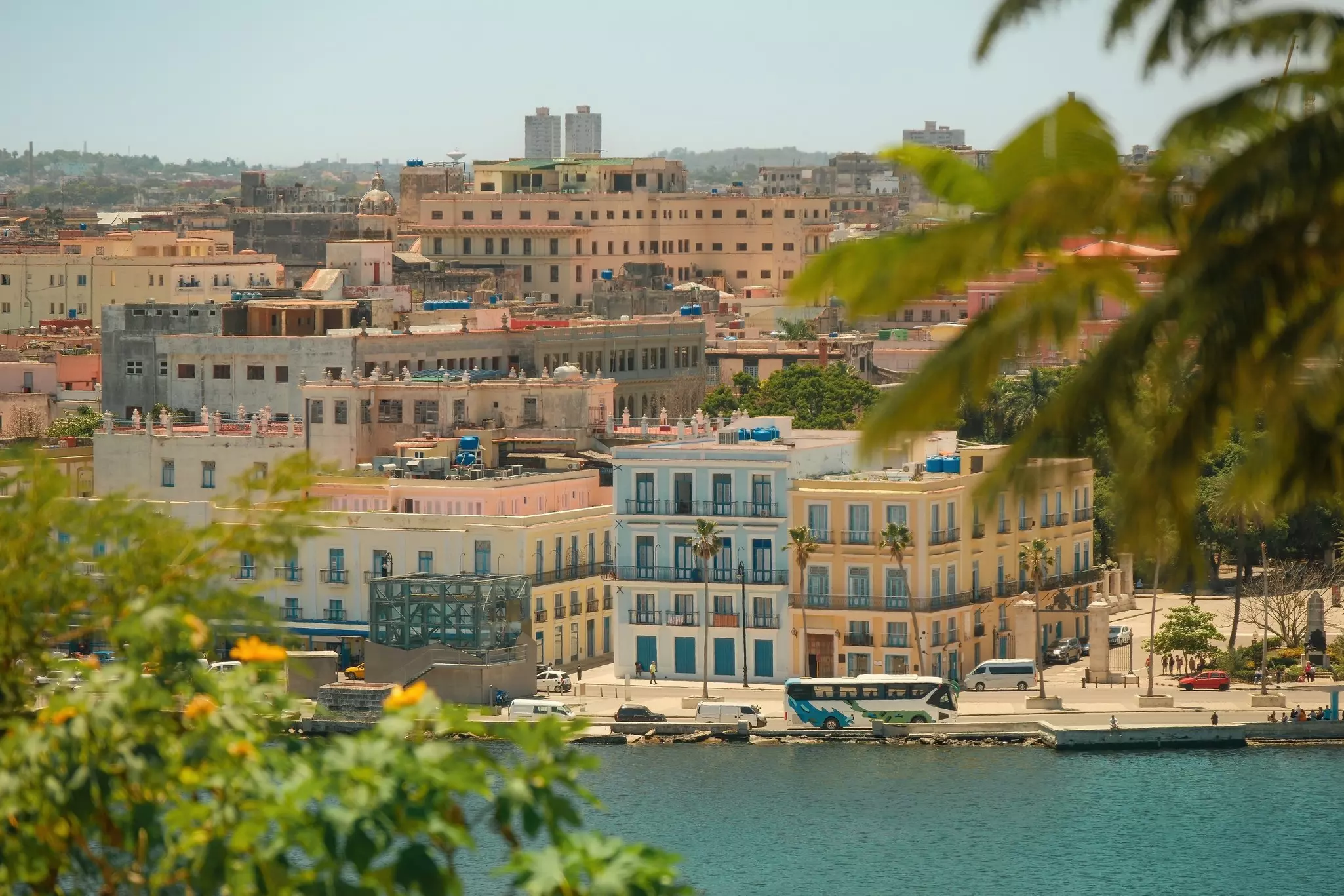 High angle view of Old Havana bay on a sunny day, Cuba