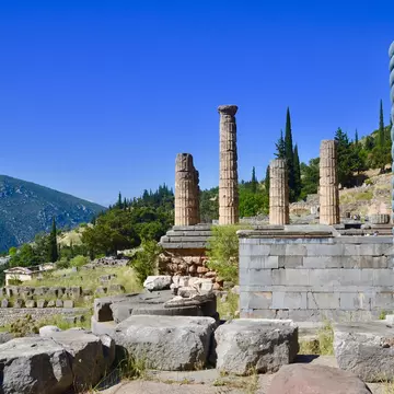 The twisted serpent column and the Doric columns of the Temple of Apollo.