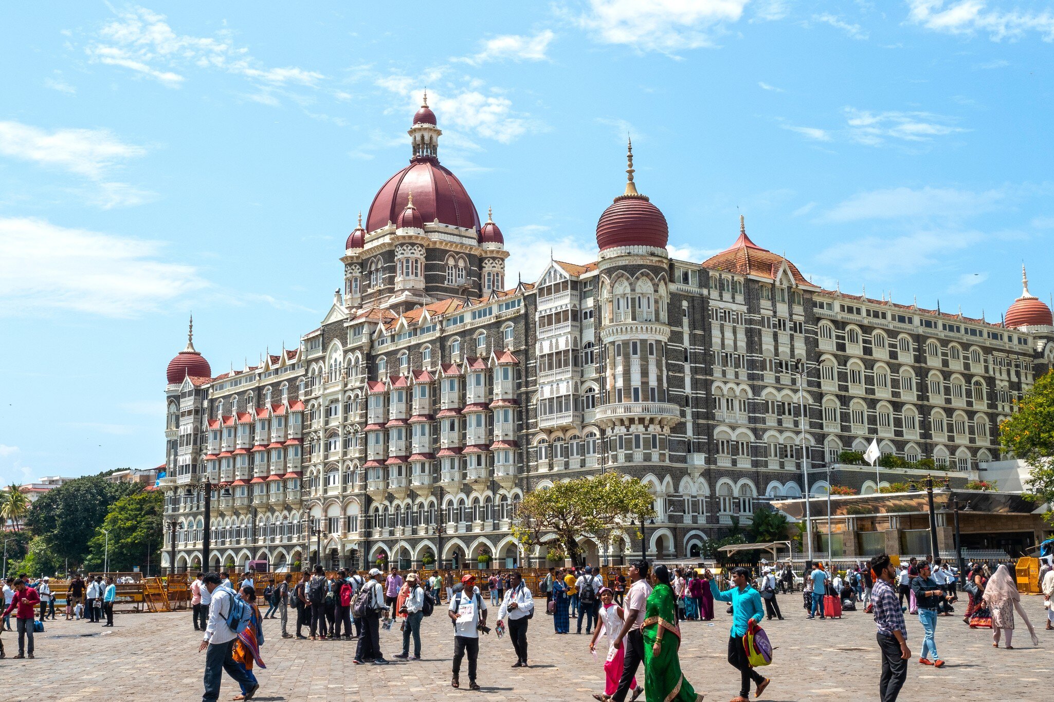 Facade of The Taj Mahal Palace hotel in Colaba district in Mumbai, India. 