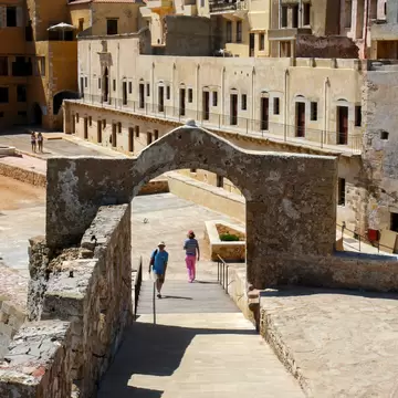Chania , Crete , Greece - 20 of August 2009 : Firkas fortress   in the old venecian port in Chania. Sunny day with blue sky, License Type: media, Download Time: 2025-12-02T18:56:54.000Z, User: LP_YKhanna, Editorial: true, purchase_order: 65050 - Digital Destinations and Articles, job: LP, client: App Content, other: Yuvraj Khanna