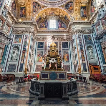 The gilded bronze tabernacle in the Sistine Chapel within the Basilica di Santa Maria Maggiore in Rome, Italy.