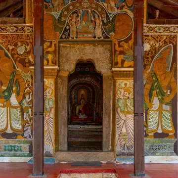 Religious complex in front of the Temple of the sacred tooth relic in Kandy, Sri Lanka.