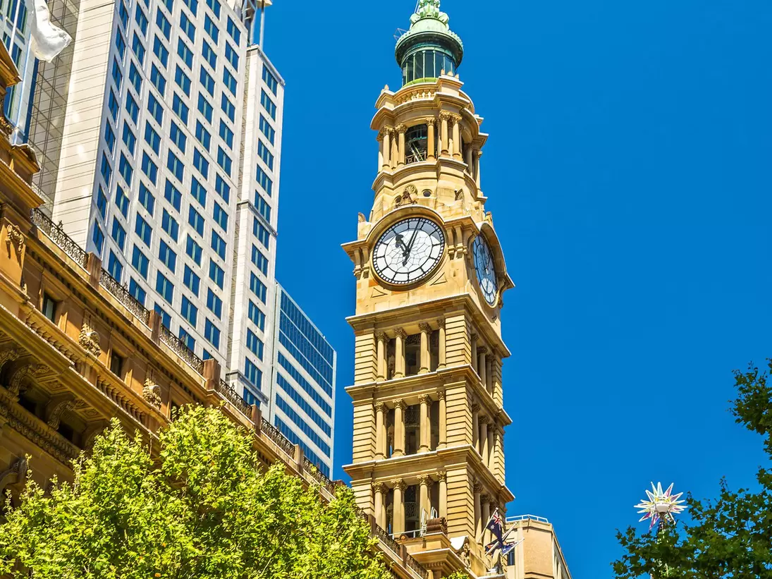The clock tower of the General Post Office in Sydney, Australia.