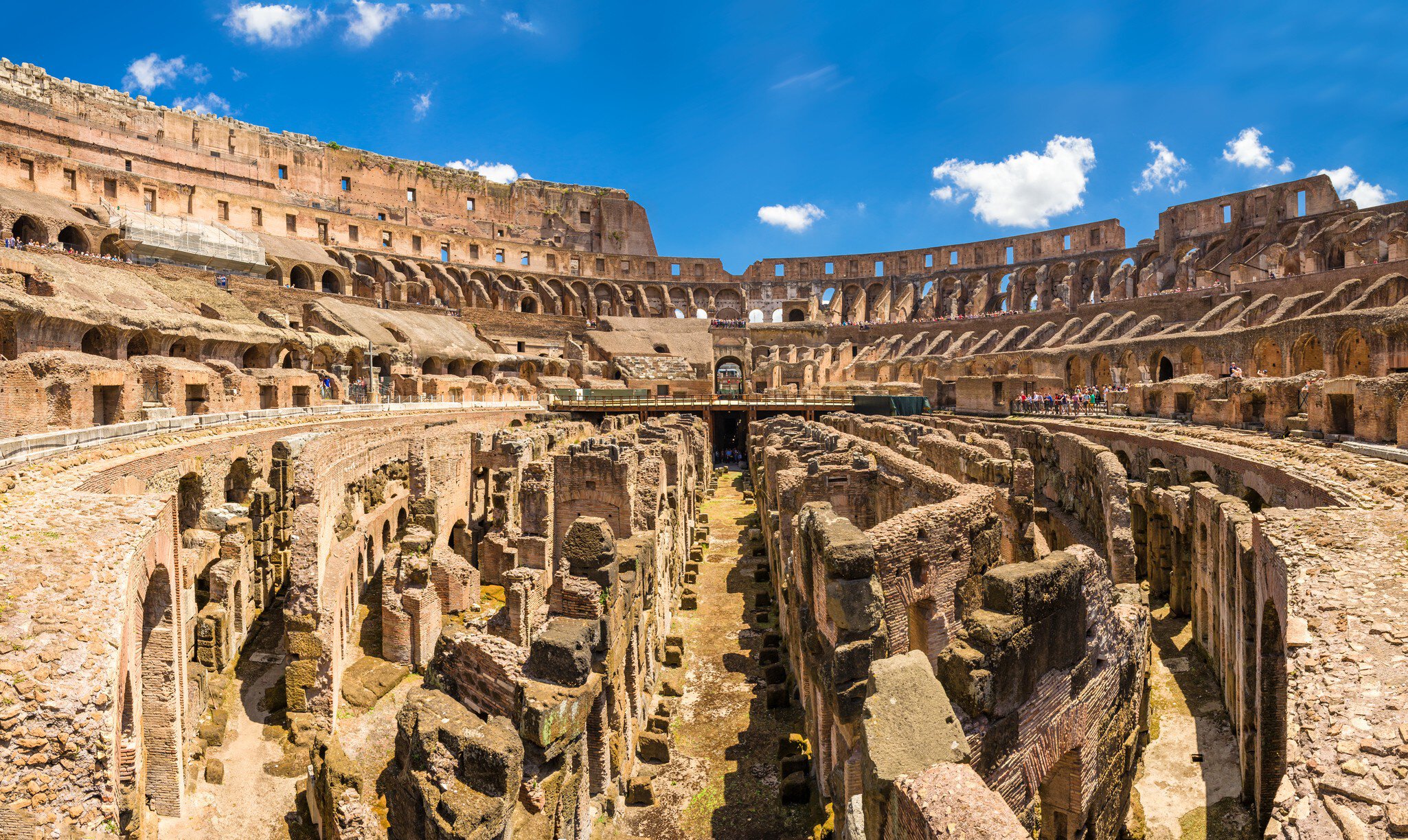 Inside the Colosseum, the ancient Roman amphitheater in Rome, Italy