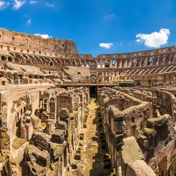 Inside the Colosseum, the ancient Roman amphitheater in Rome, Italy