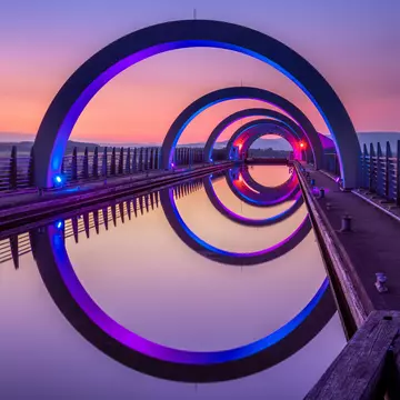 Reflections of The Falkirk Wheel at night