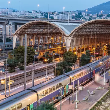 NOVEMBER 2, 2014: Exterior of Gare de Nice-Ville train station at night.
231494260
arch, electric, town, france, timetable, travel, european, line, urban, landmark, night, light, provence, departure, schedule, rail, tube, building, train, transport, cote, subway, nice, passenger, architecture, city, french, public, railway, platform, transportation, tourism, station, mediterranean, trip, track, riviera, locomotive, carriage, gare, arrival, vacation, europe, road, railroad, azur, tgv, centrale