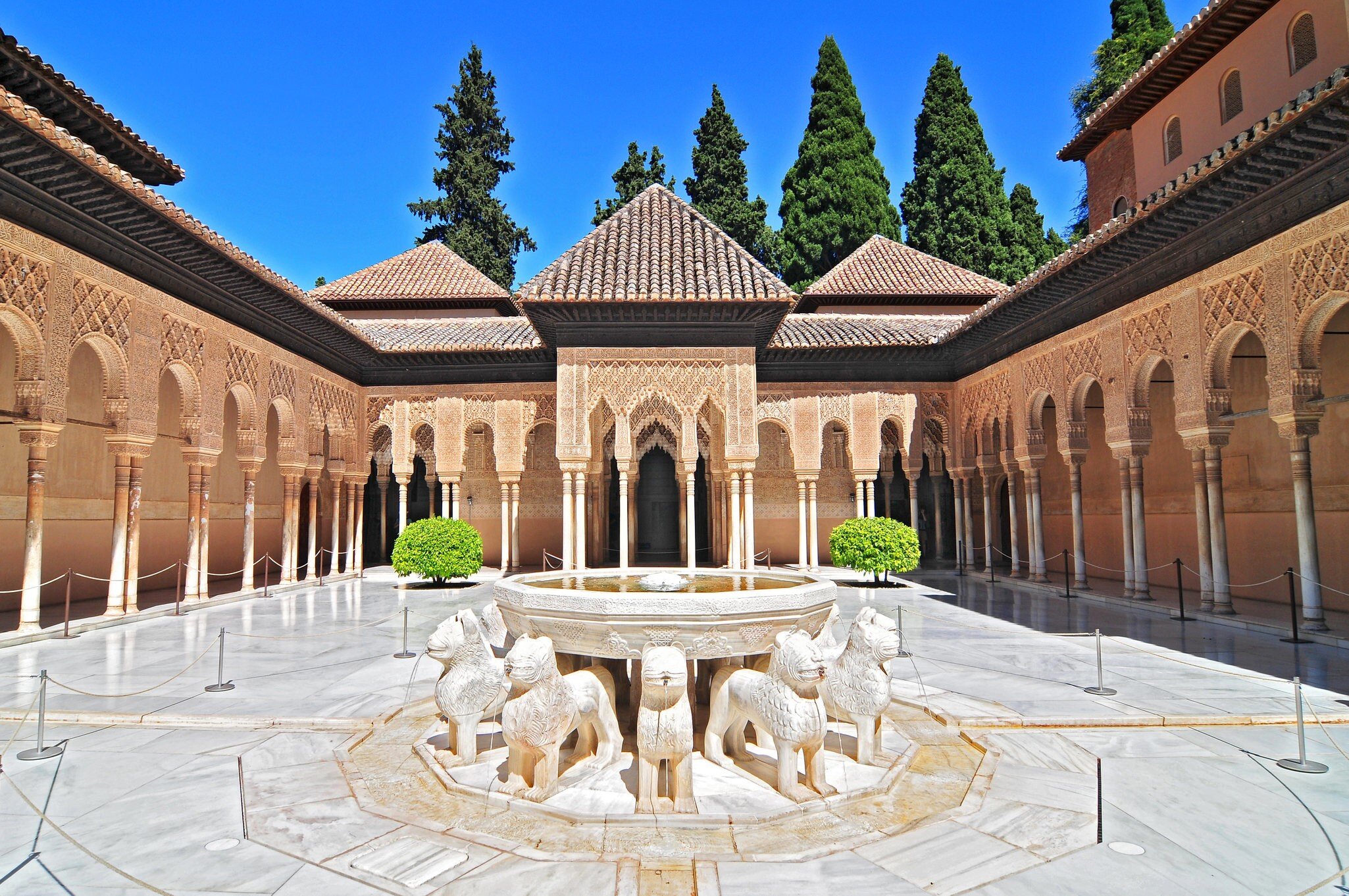 July 1, 2014: Patio de los Leones (Patio of the Lions) at Palacios Nazaries in the Alhambra.