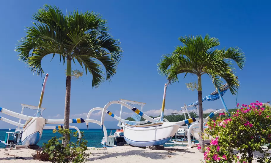 Fishing boats at the palm beach of Padang Bai.