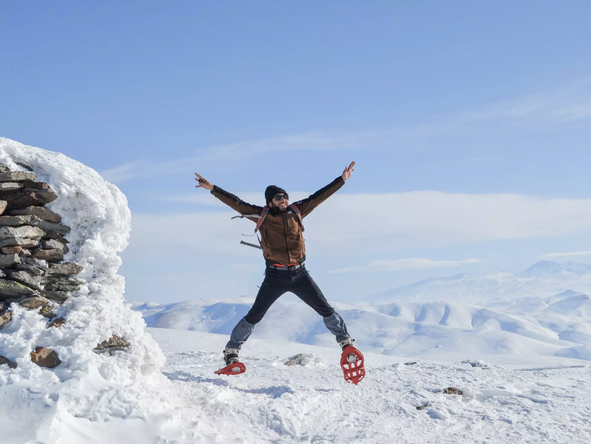 Elsewhere local expert Hakob Harutyunyan celebrates a winter hike in Armenia © Courtesy of Hakob Harutyunyan