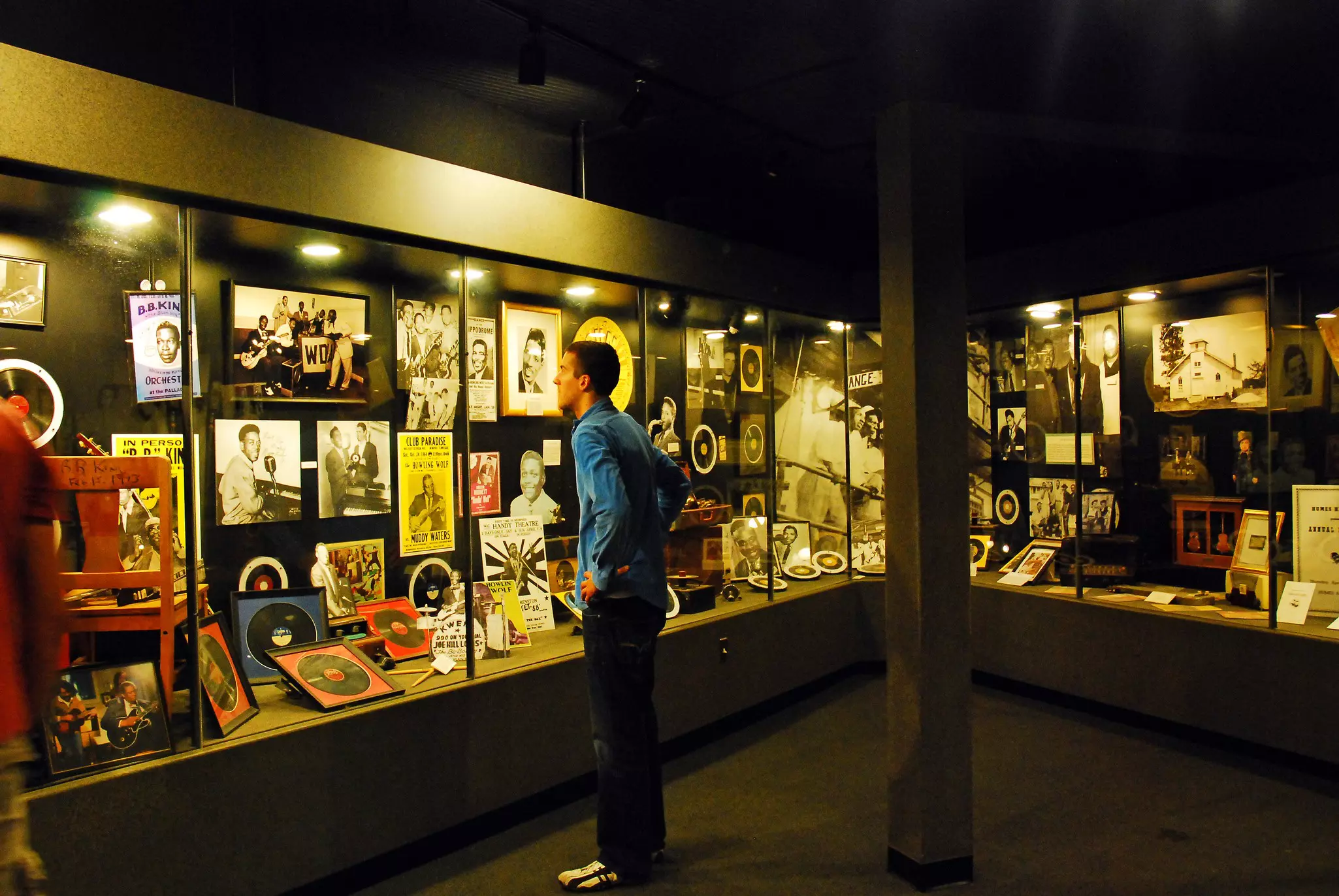 A man views the music history of Sun Studio.