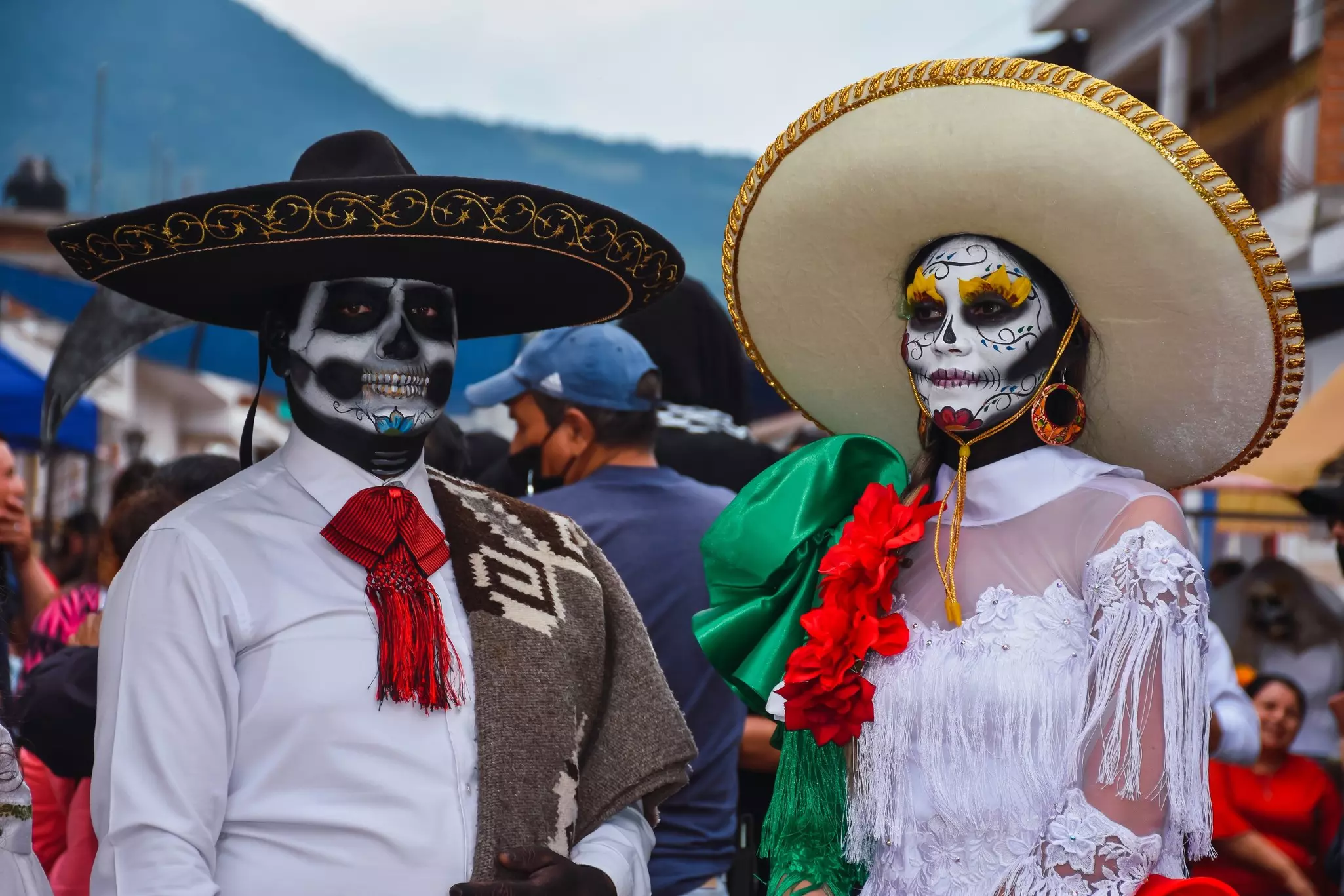 Traditional skeleton costumes for Día de Muertos in Pátzcuaro, Mexico. 