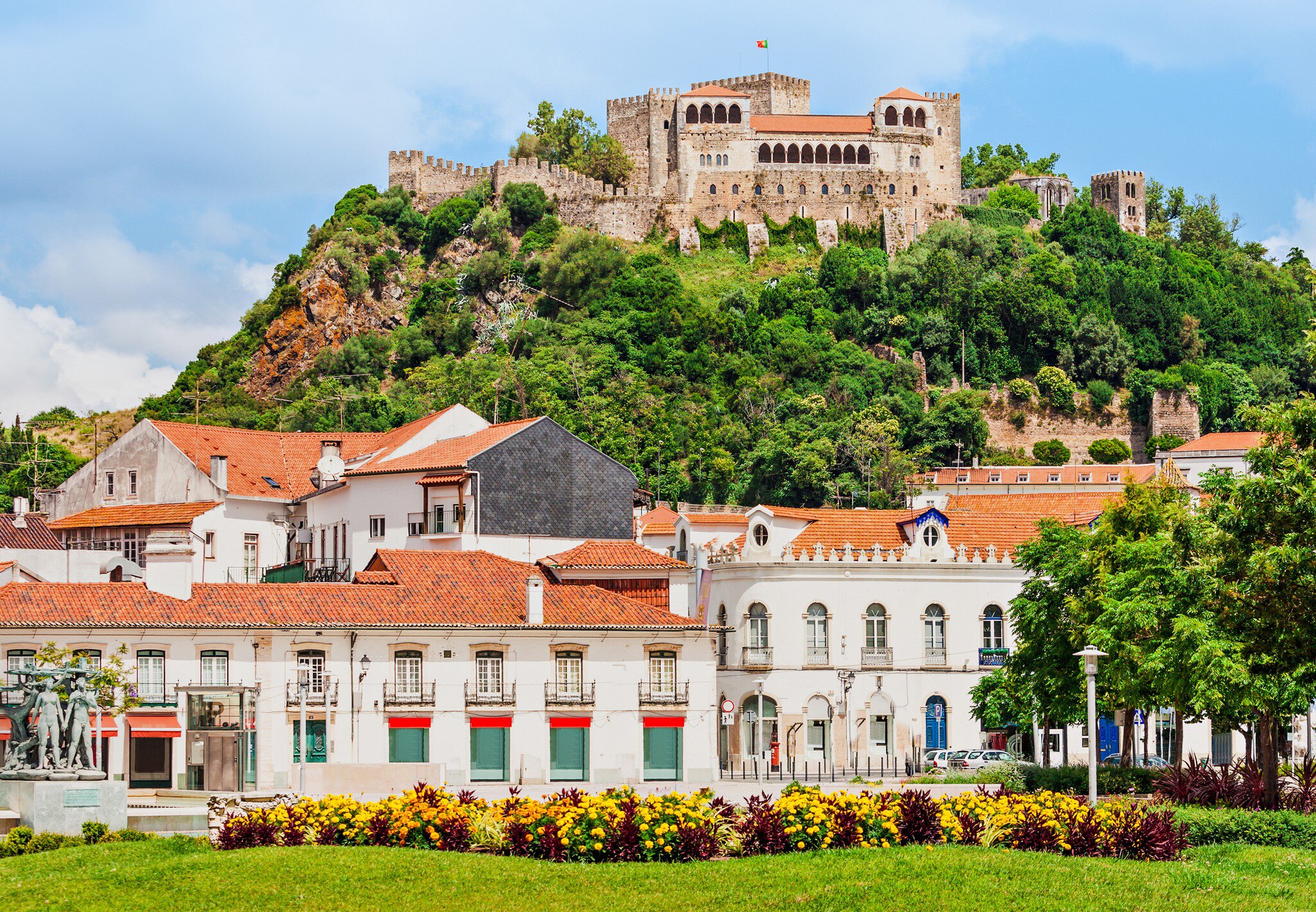 View of the Castelo de Leiria on a sunny day in Leiria, Portugal.
