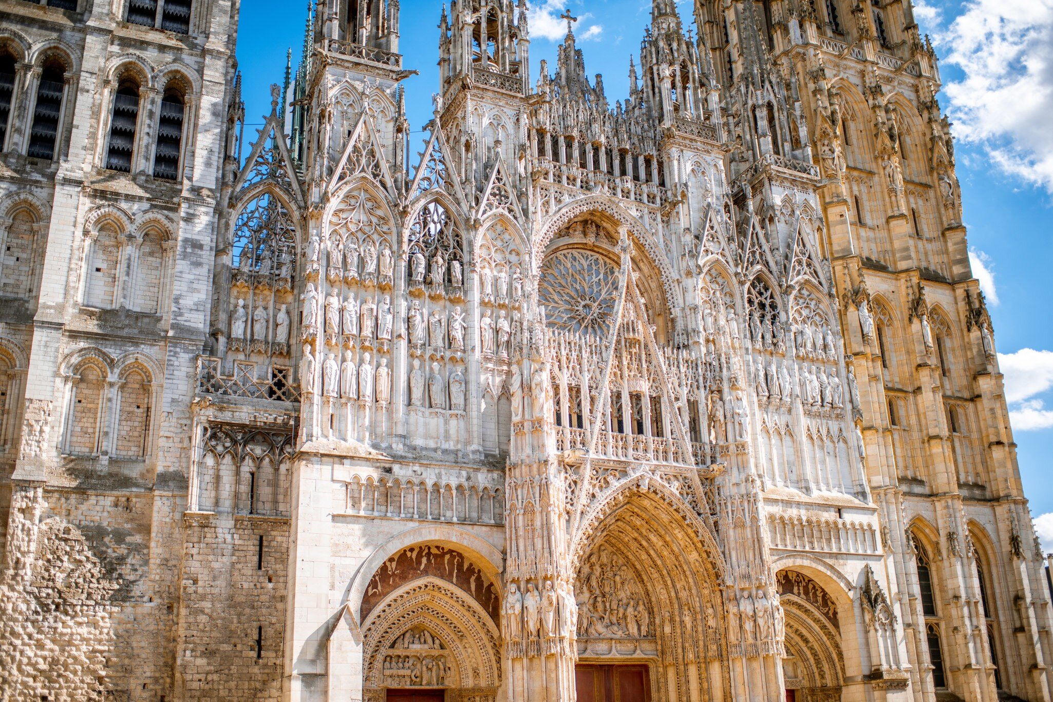 Facade of the Rouen Gothic cathedral.