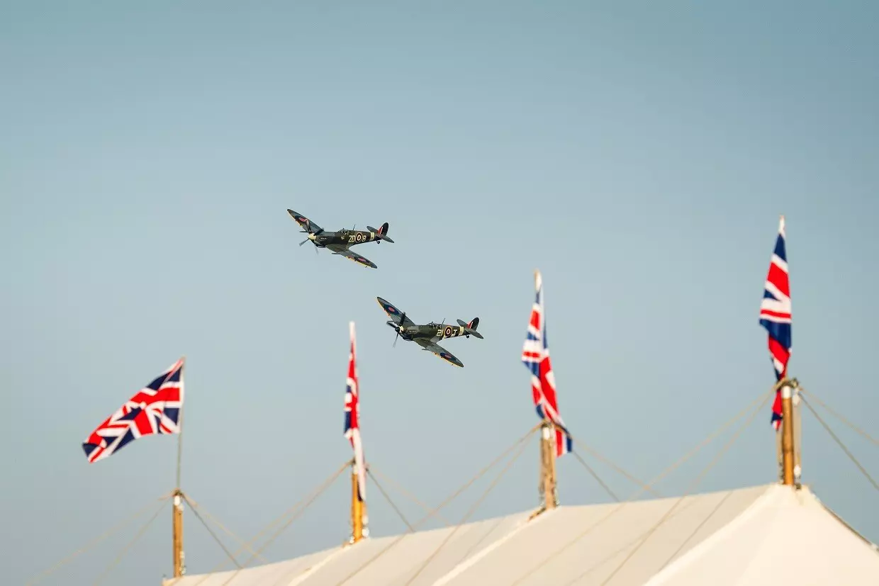 WWII-era Spitfire aircraft soar above the Goodwood Revival 2023, Chichester, UK © Jordan Butters / Goodwood