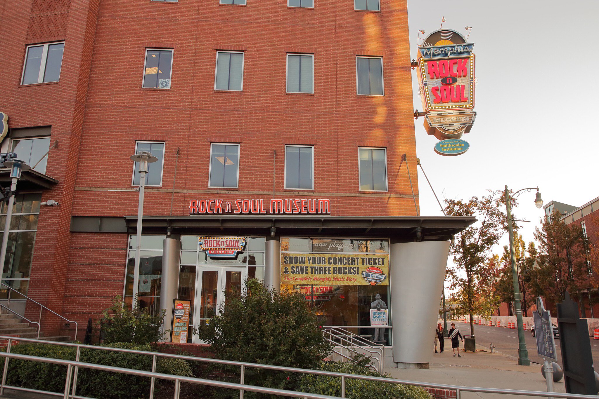 Entrance to the Memphis Rock n Soul Museum.  The museum is located next to the FedEx forum near Beale Street - Memphis, Tennessee, USA - October 13, 2019; Shutterstock ID 1535939477; full: 65050; gl: Online editorial; netsuite: POI updates; your: ...