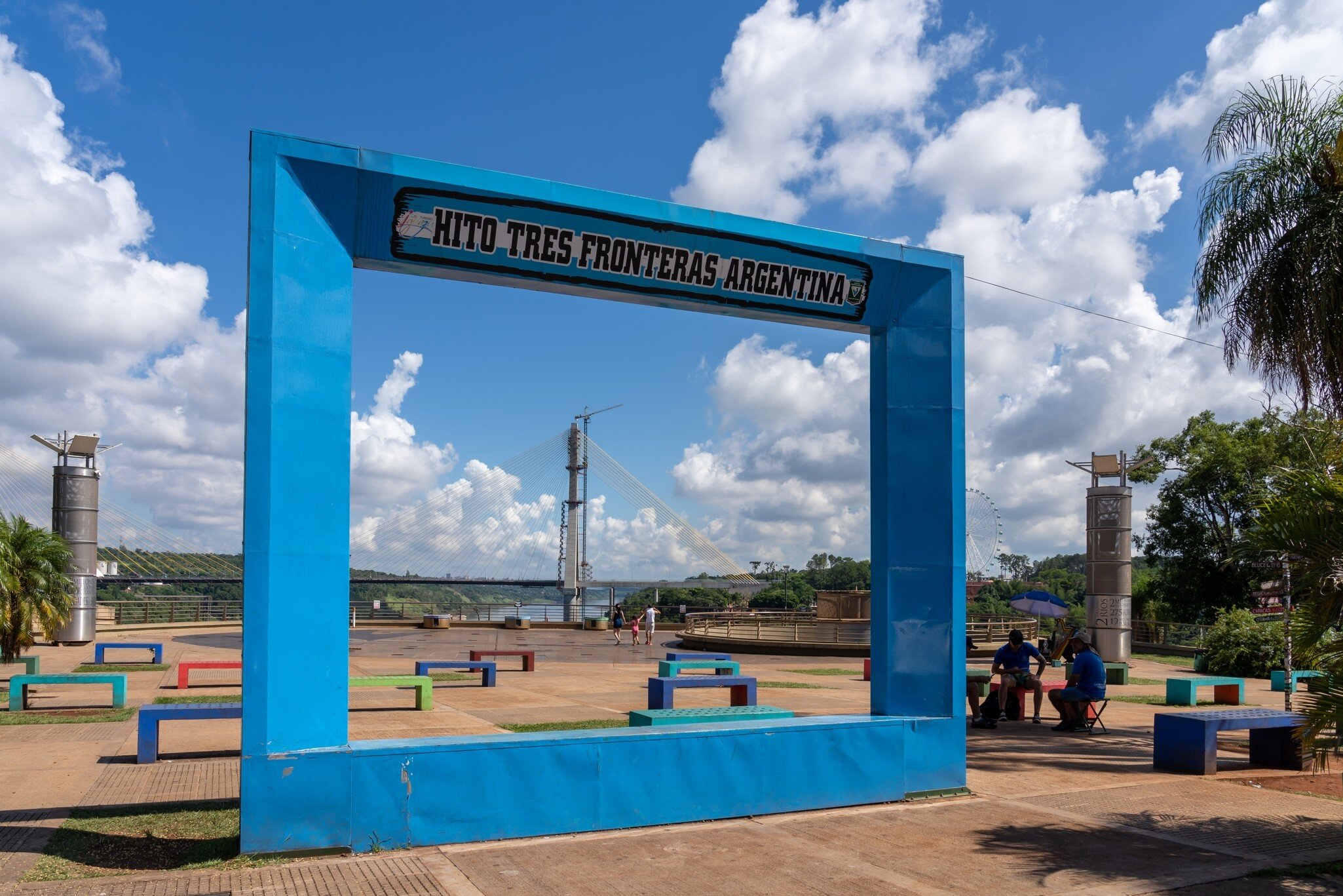 Triple Frontier (Hito Tres Fronteras Puerto Iguaza) in Puerto Iguaza, Argentina, a tri-border area along the junction of Argentina, Brazil and Paraguay. 