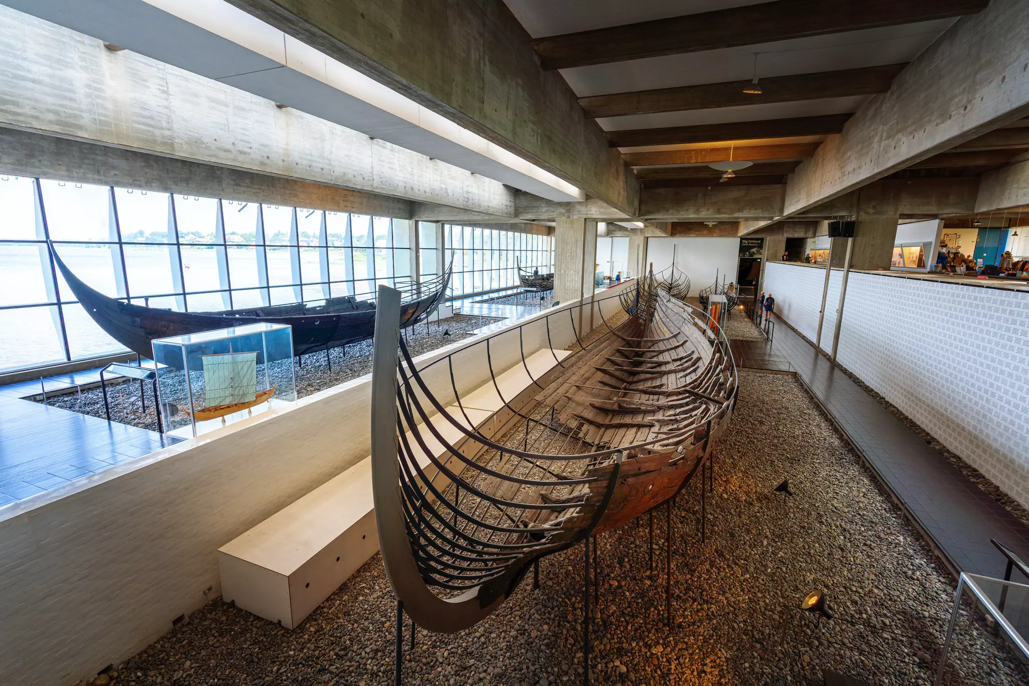Keel of a Viking warship inside a museum.