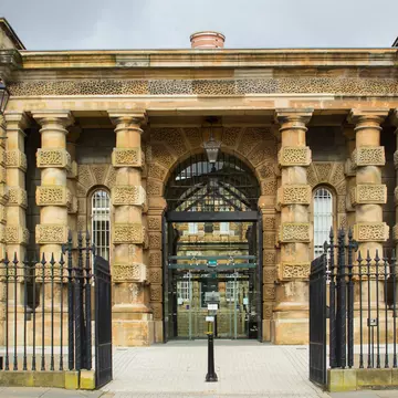 Gates of the historic Crumlin Road Gaol (Jail), which is now a modern museum and visitors centre. Belfast, Ireland. 