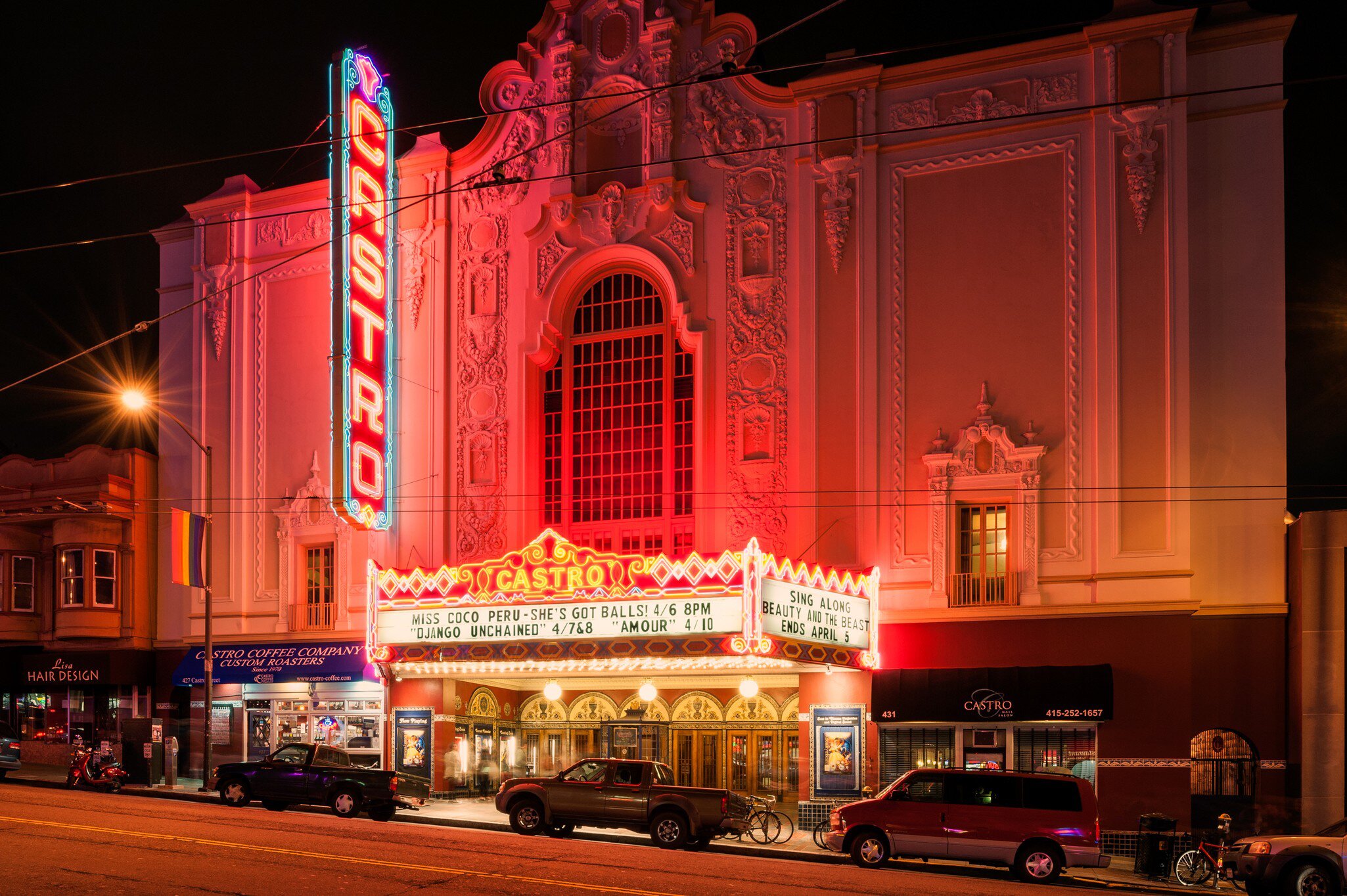 SAN FRANCISCO, UNITED STATES - APRIL 3: Castro Theater in Castro street, San Francisco, California, United States on April 3, 2013. The Castro Theater is a popular San Francisco movie palace.  License Type: media  Download Time: 2023-05-20T06:36:25.000Z  User: claramonitto  Is Editorial: Yes  purchase_order:   