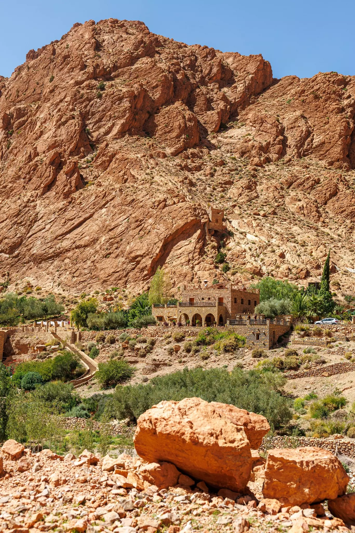 Small house in the Todgha Gorges, also known as Todra Gorges, a series of limestone river canyons, or wadi, in the eastern part of the High Atlas Mountains in Morocco, near the town of Tinerhir
