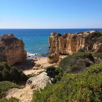 View to the sea by Praia da Galé near Albufeira, Portugal.