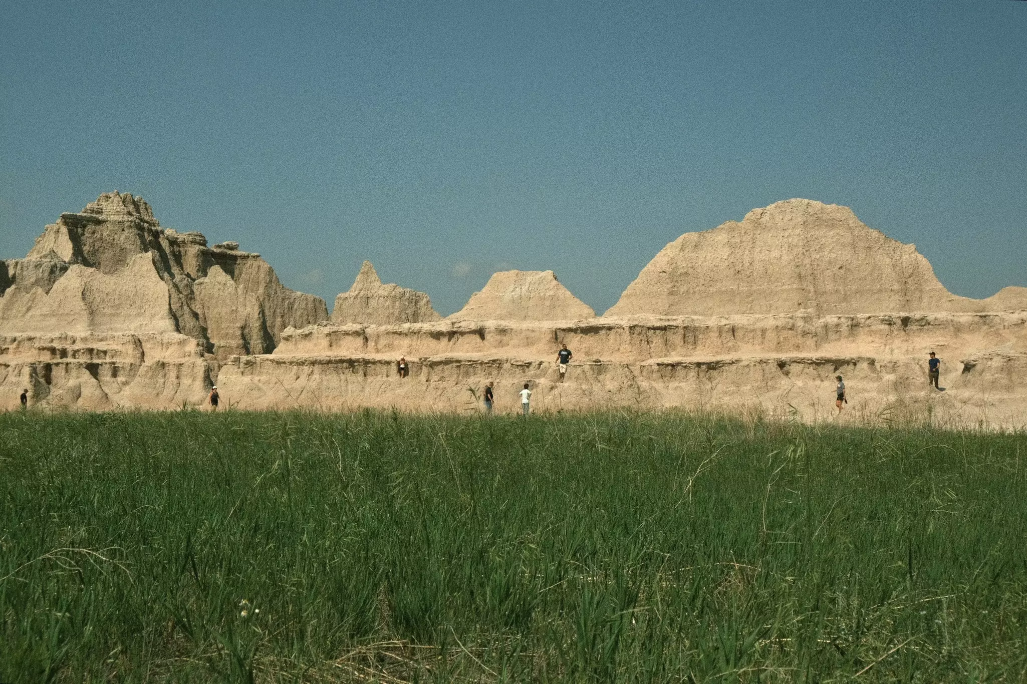 Climbing rocks in Badlands National Park