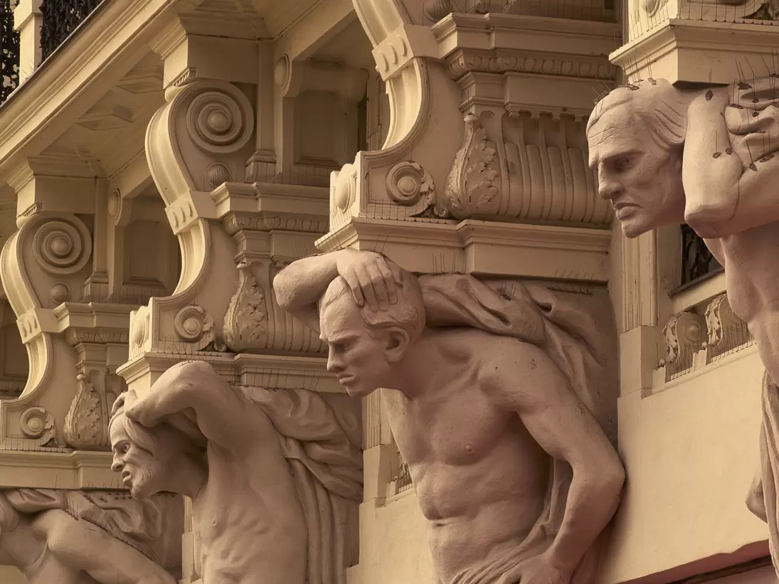 Detail of the House of the Four Mamlases, Brno, South Moravia, Czechia.