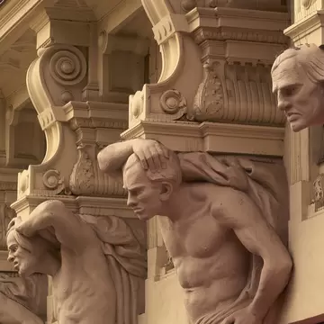 Detail of the House of the Four Mamlases, Brno, South Moravia, Czechia.