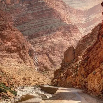 Tinghir, Morocco - April 2015: unpaved road in the Todra valley