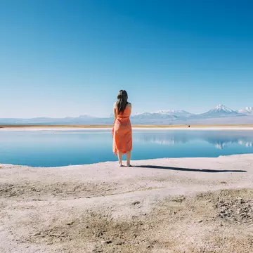 Chile, Atacama Desert, back view of woman standing on edge of Laguna Cejar. Westend61 / Getty Images